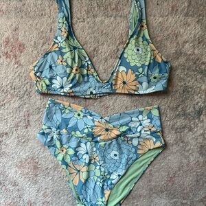 Aerie Floral Bikini Set - Blue and Green